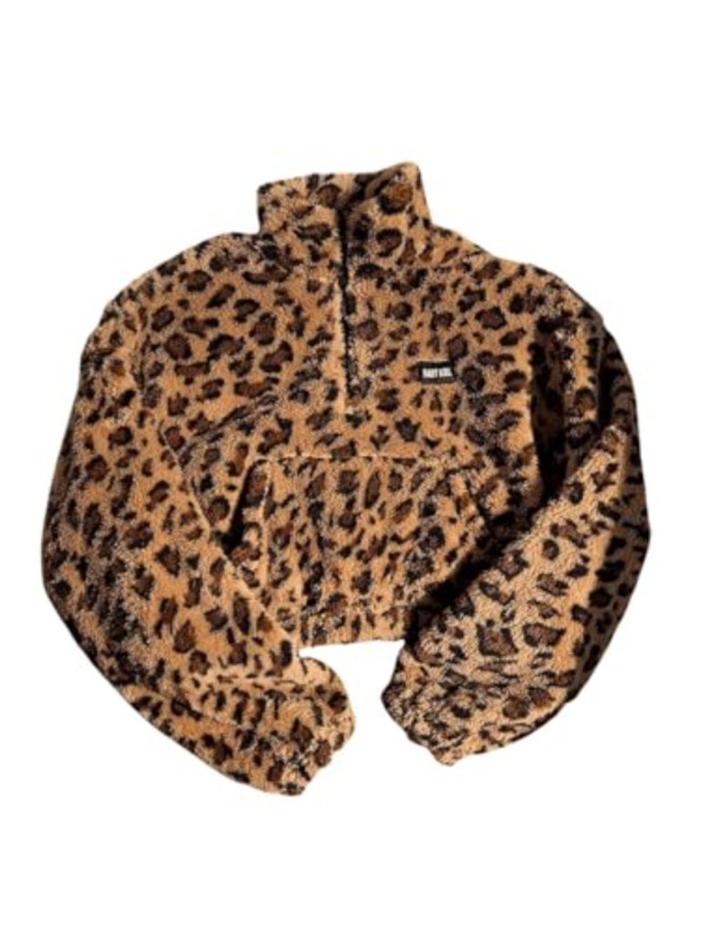 Women's Leopard Fleece Half Zip Mock Neck Cropped Pullover Sweatshirt with